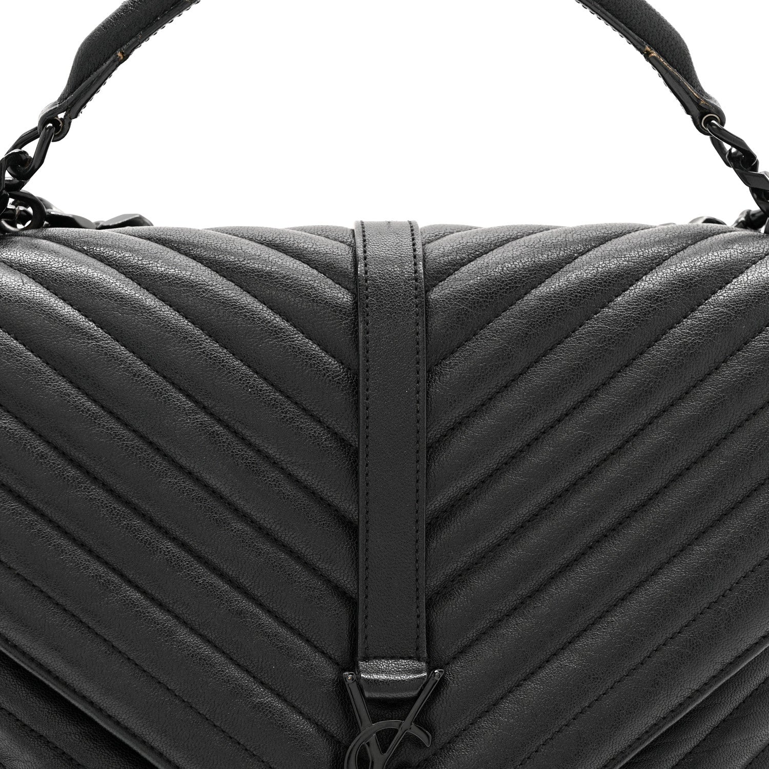 Saint Laurent Sheepskin Matelasse Chevron Monogram Monochrome Large College Satchel Black 8 of 14