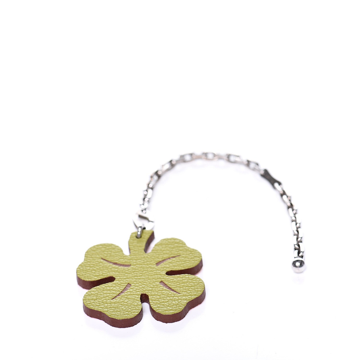 Hermes Chevre Mysore Lucky Clover Key Chain Bag Charm Vert Anis Orange 3 of 5