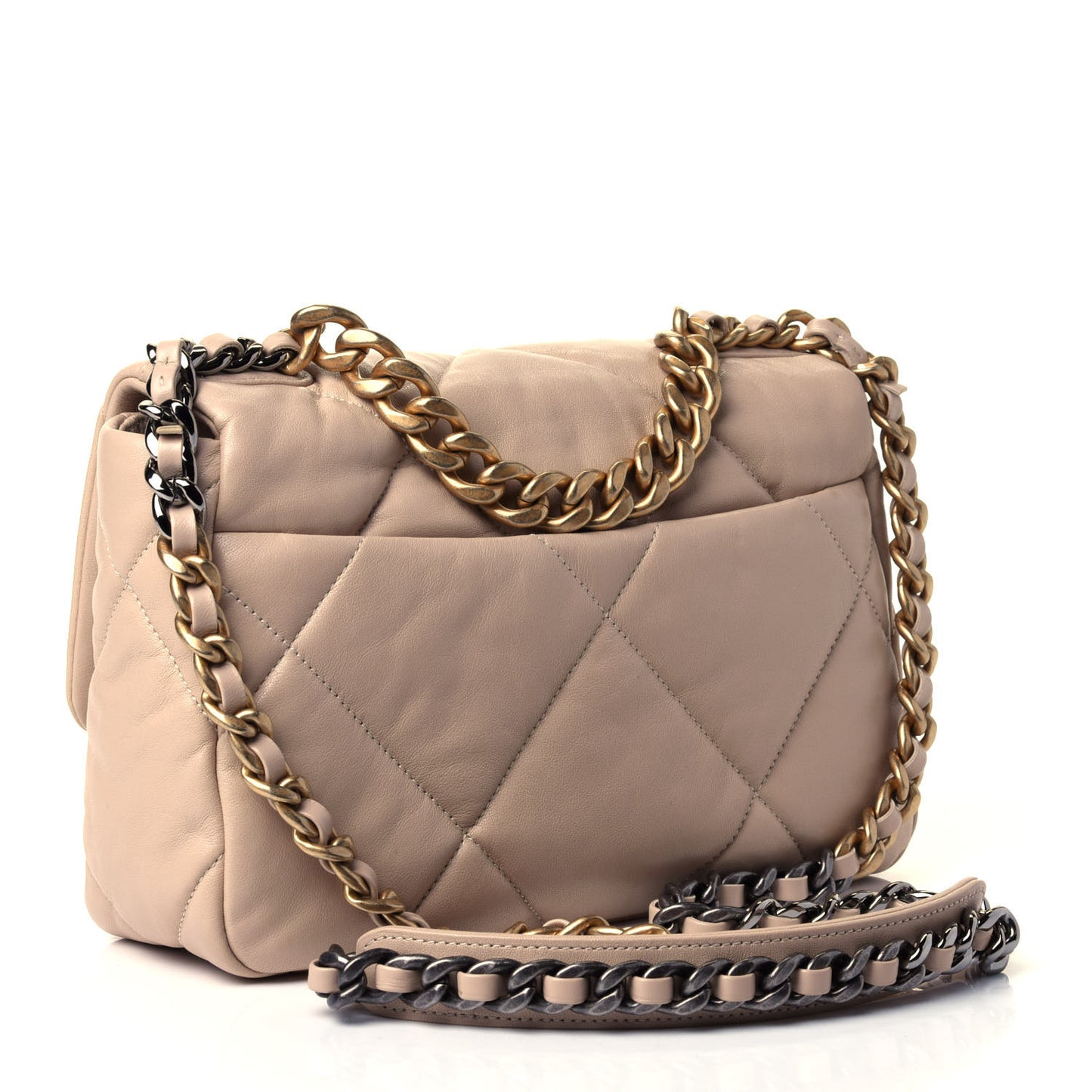 Lambskin Quilted Medium Chanel 19 Flap Beige