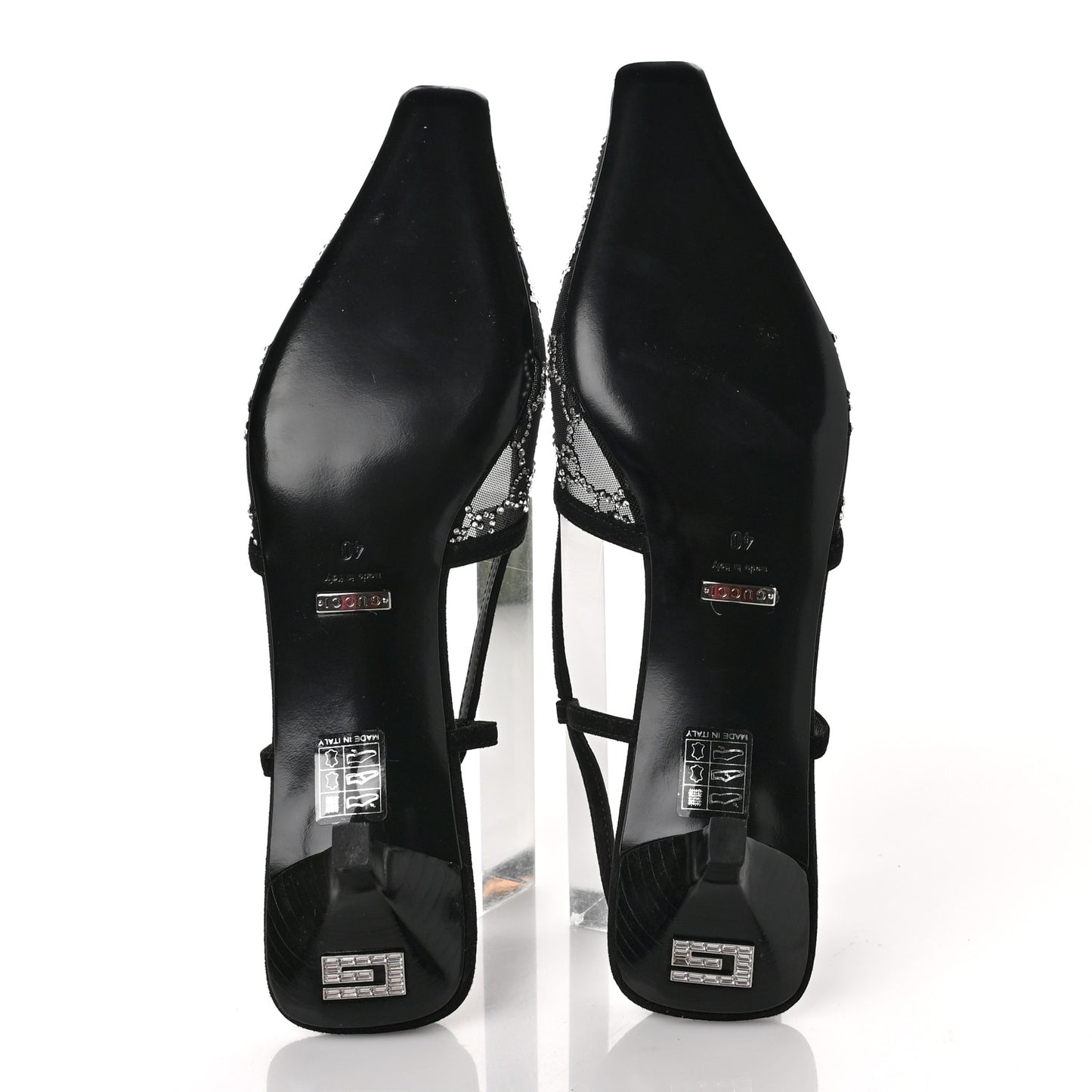 Tela Retino Kid Scamosciato Crystal GG Monogram Square G 35mm Slingback Pumps 40 Black