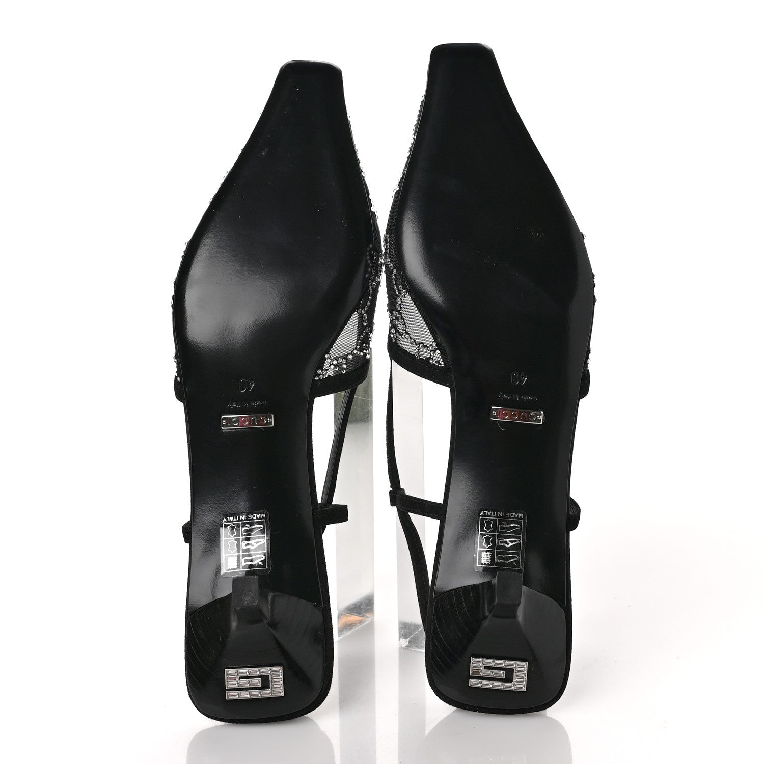 Gucci Tela Retino Kid Scamosciato Crystal GG Monogram Square G 35mm Slingback Pumps 40 Black 5 of 7