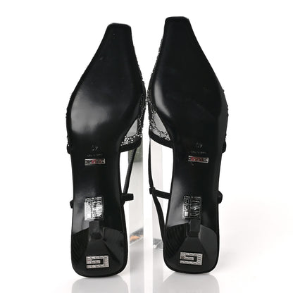 Gucci Tela Retino Kid Scamosciato Crystal GG Monogram Square G 35mm Slingback Pumps 40 Black 5 of 7