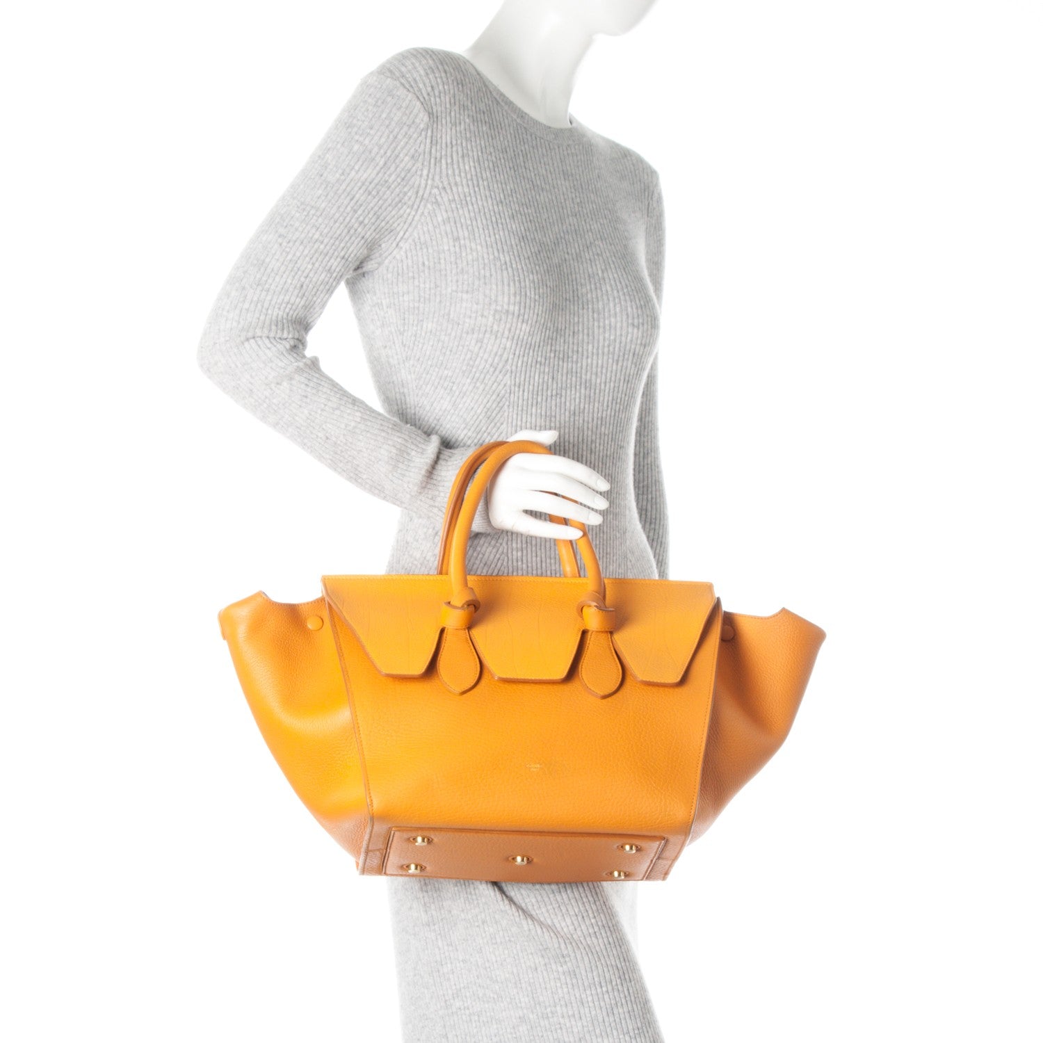 Celine Crisped Calfskin Small Tie Knot Tote Saffron 2 of 8