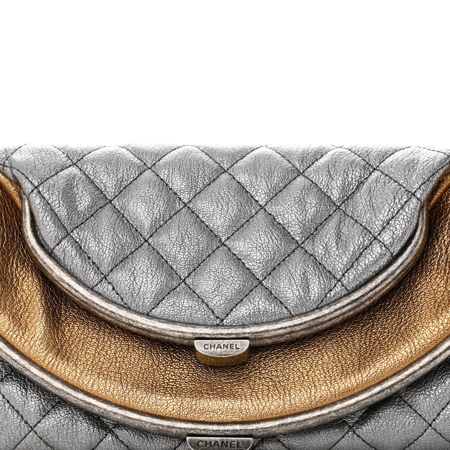 Chanel Metallic Goatskin Quilted Frame Clasp Flap Clutch Silver Gold 7 of 12
