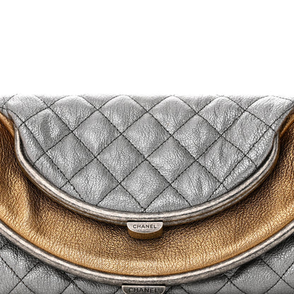 Chanel Metallic Goatskin Quilted Frame Clasp Flap Clutch Silver Gold 7 of 12