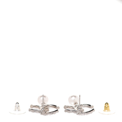 Chanel Baguette Crystal Pearl CC Drop Earrings Silver 3 of 5
