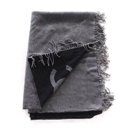 Chanel Merino Wool Cashmere CC Reversible Fringe Blanket Black Gray 2 of 3
