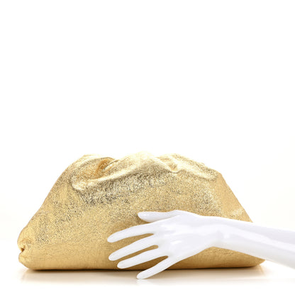 Bottega Veneta Metallic Crinkled Lambskin The Pouch Oversized Clutch Oro 2 of 12