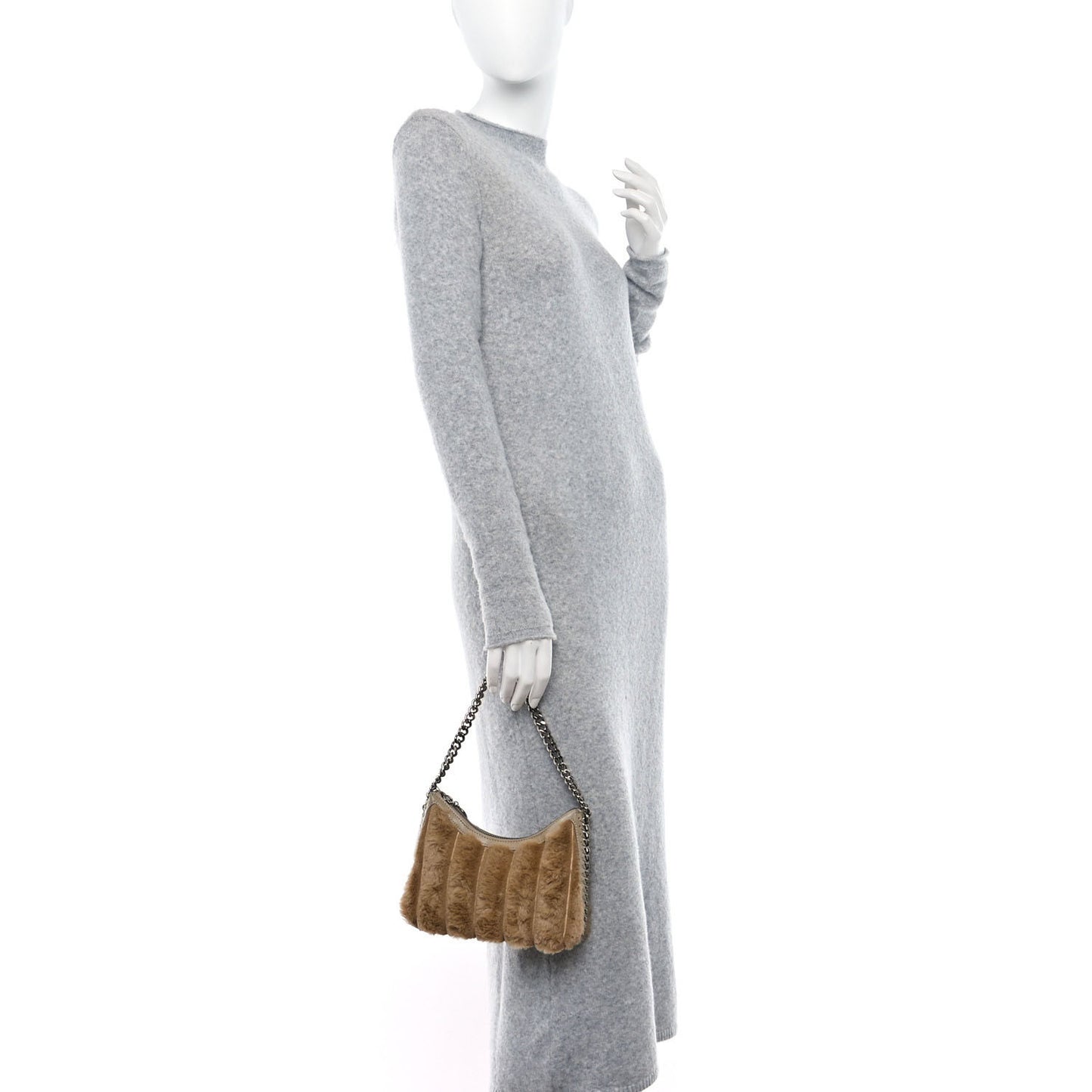 STELLA MCCARTNEY Eco Fur Mini Striped Shoulder Bag Camel