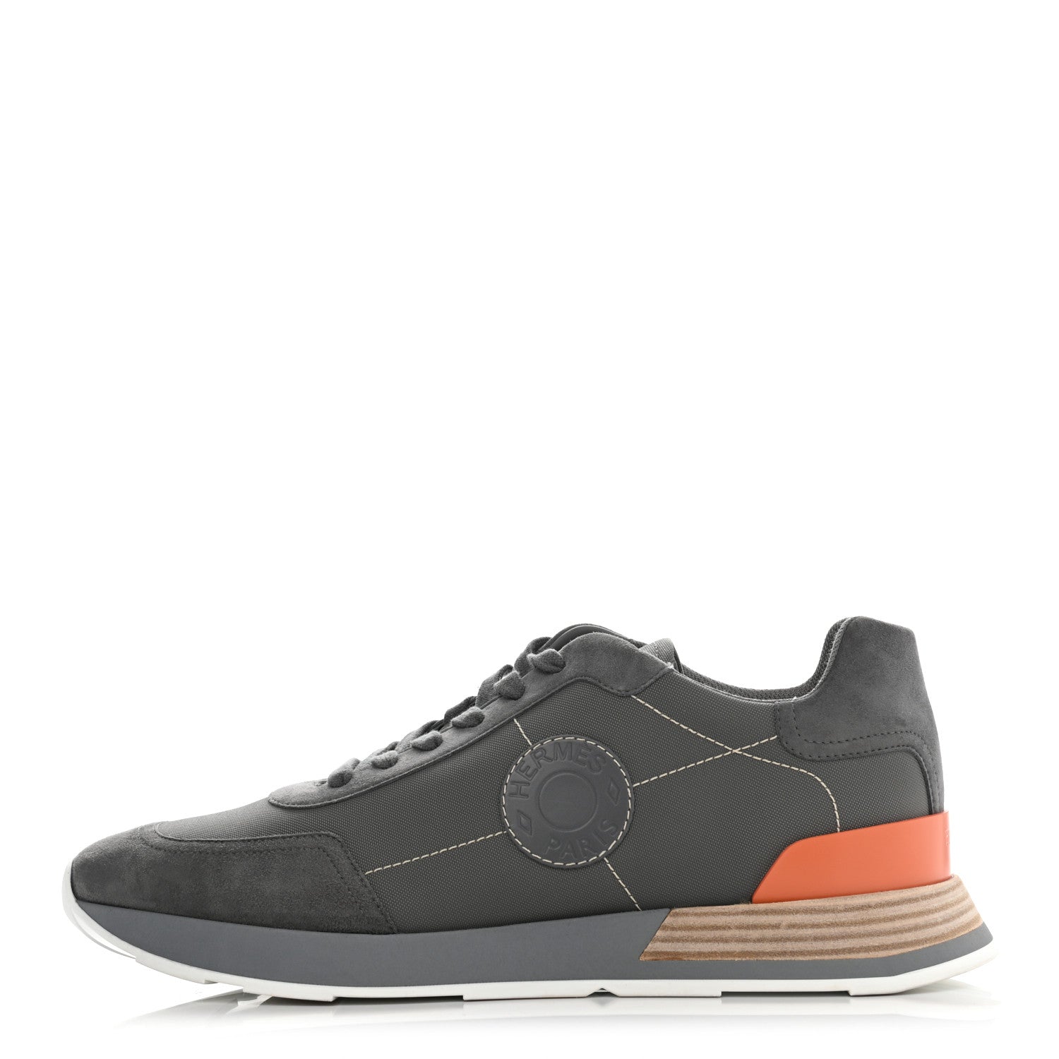Hermes Technical Canvas Suede Goatskin Mens Drive Sneakers 43 Gris 1 of 9