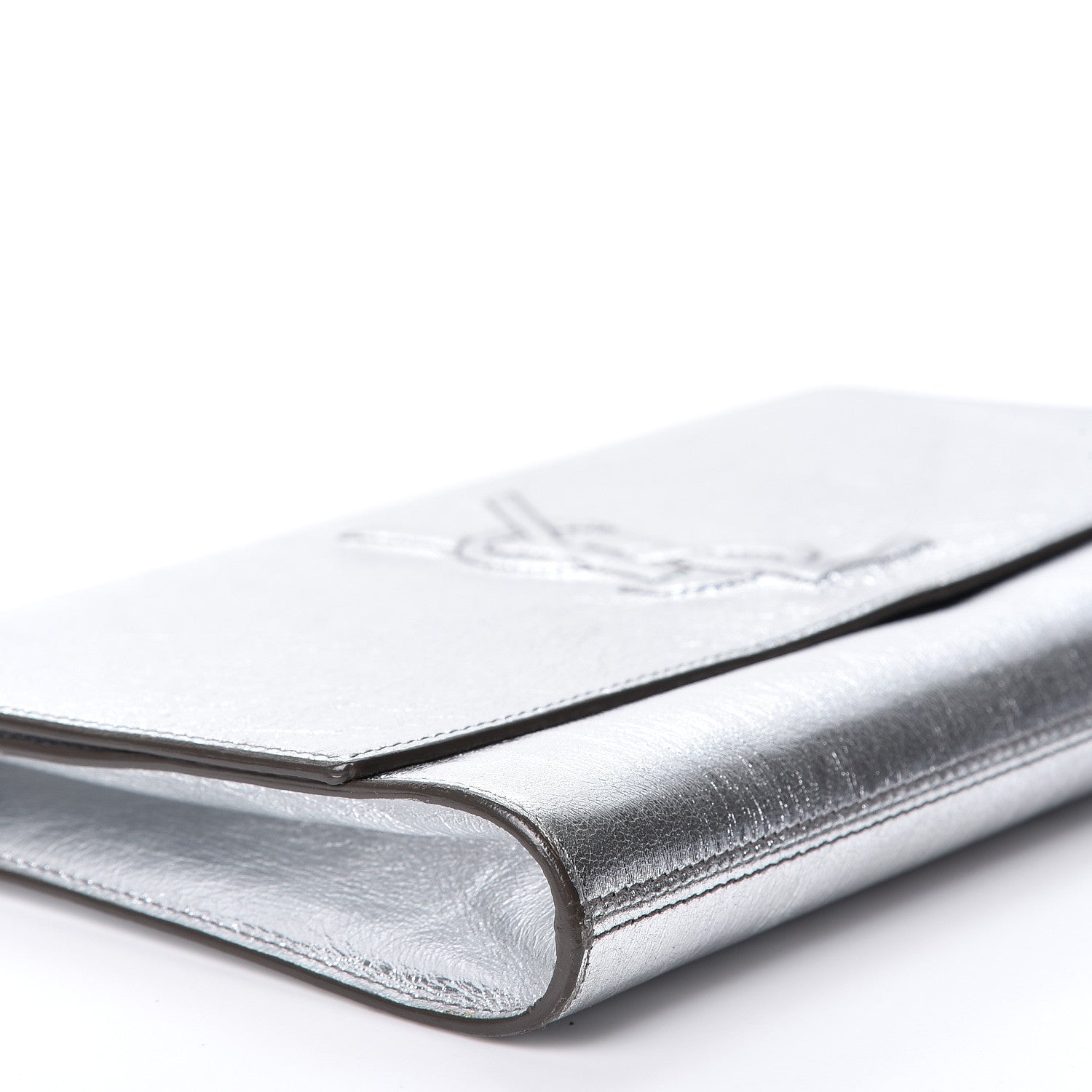 Saint Laurent Metallic Calfskin Monogram Large Belle De Jour Clutch Silver 8 of 9