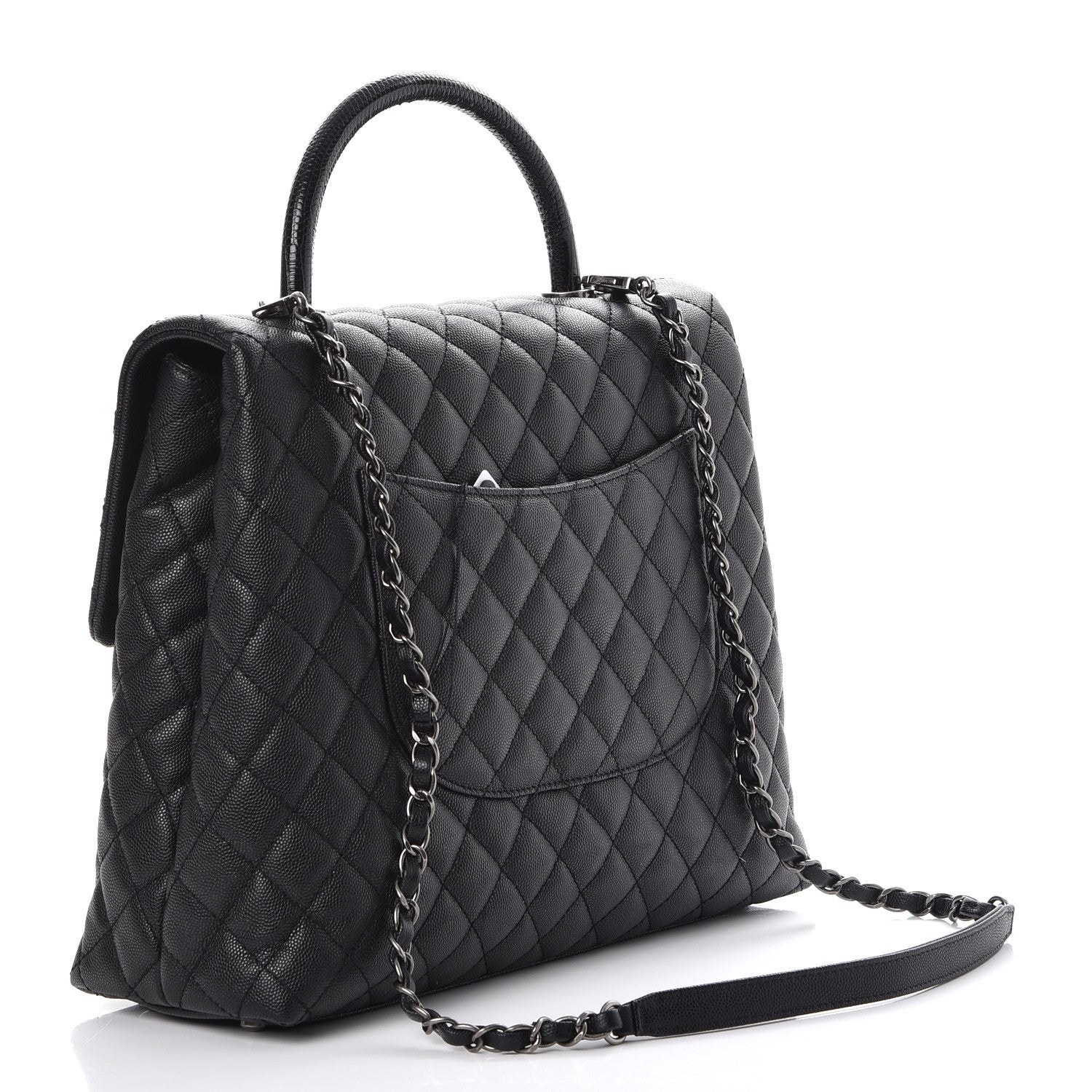 Chanel Caviar Lizard Quilted Large Coco Handle Flap Black 3 of 8