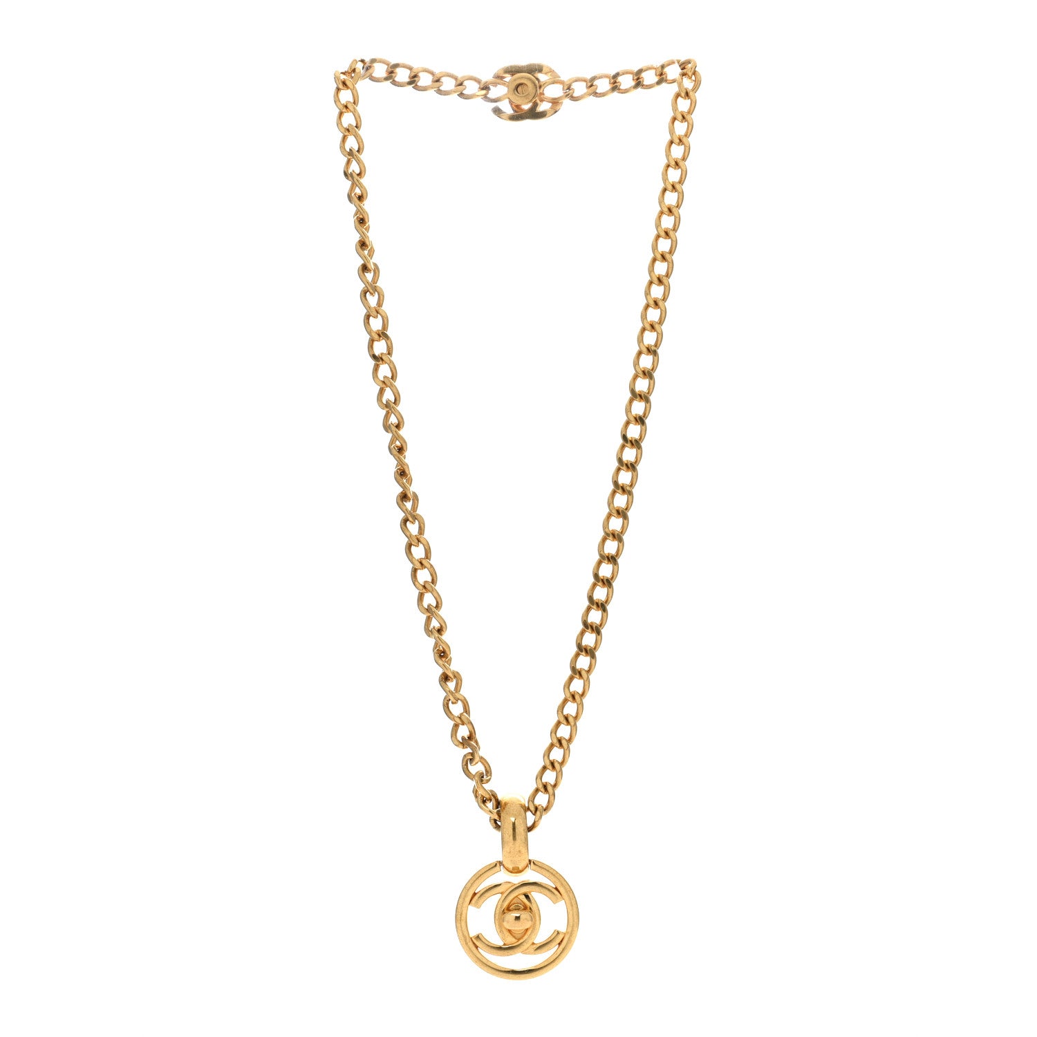 Chanel Chain Link CC Turn Lock Medallion Pendant Necklace Gold 2 of 5