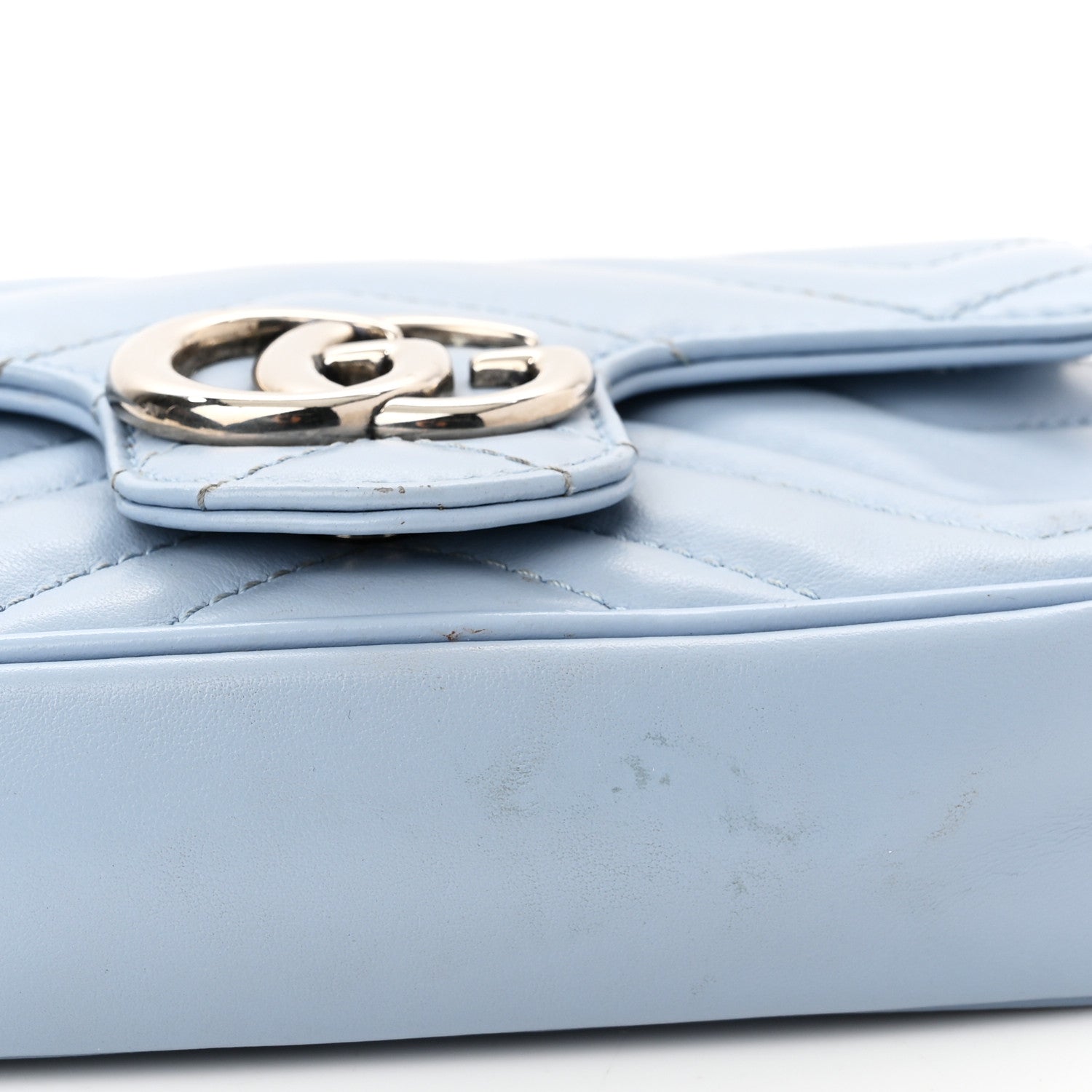 Gucci Calfskin Matelasse Super Mini GG Marmont Shoulder Bag Porcelain Light Blue 10 of 10