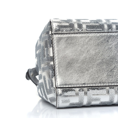 Fendi Vitello Catalan Mirror Sequin FF 1974 Embroidered Mini Peekaboo Iconic Satchel Argento 7 of 8