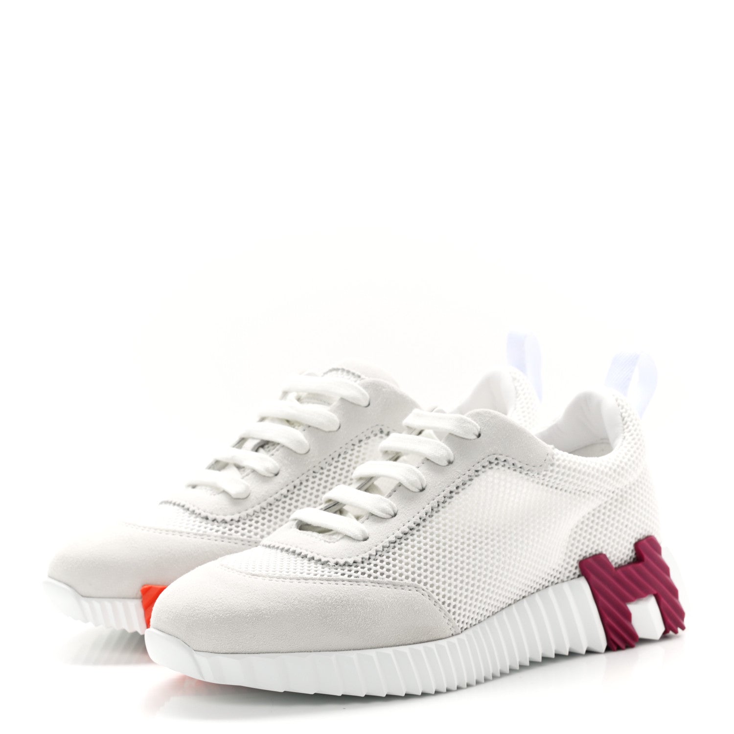 Hermes Air Mesh Suede Goatskin Bouncing Sneakers 36.5 White Orange Pink 3 of 9
