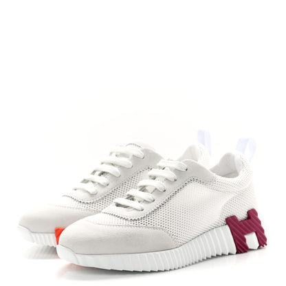 Hermes Air Mesh Suede Goatskin Bouncing Sneakers 36.5 White Orange Pink 3 of 9