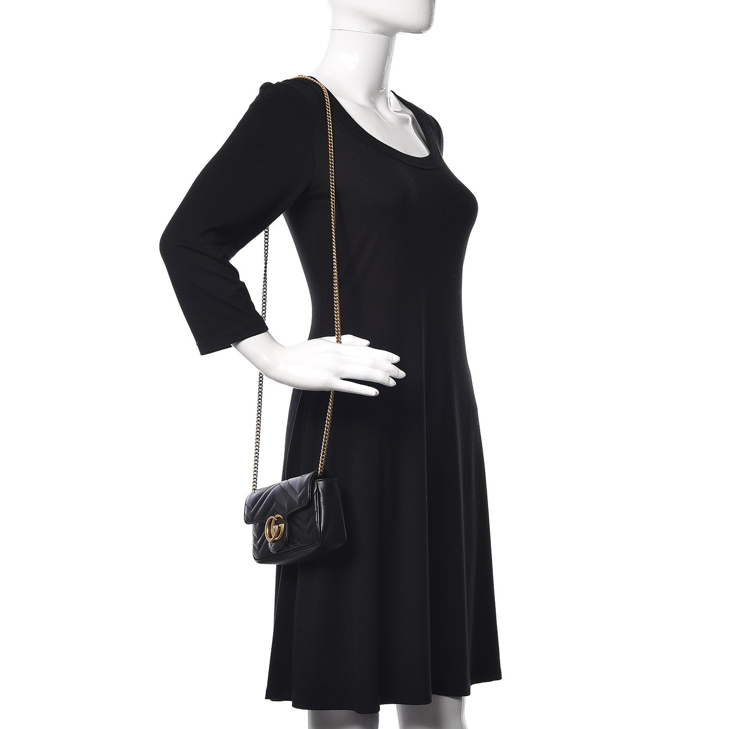 Calfskin Matelasse Super Mini GG Marmont Shoulder Bag Black