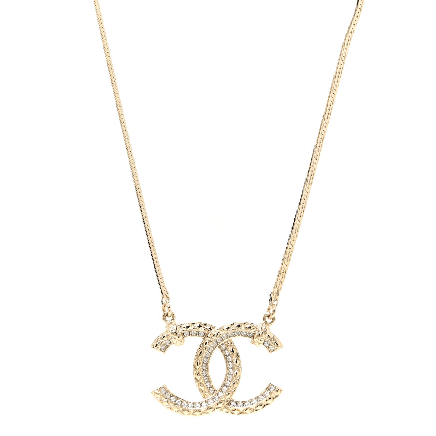 Crystal Textured CC Pendant Necklace Gold