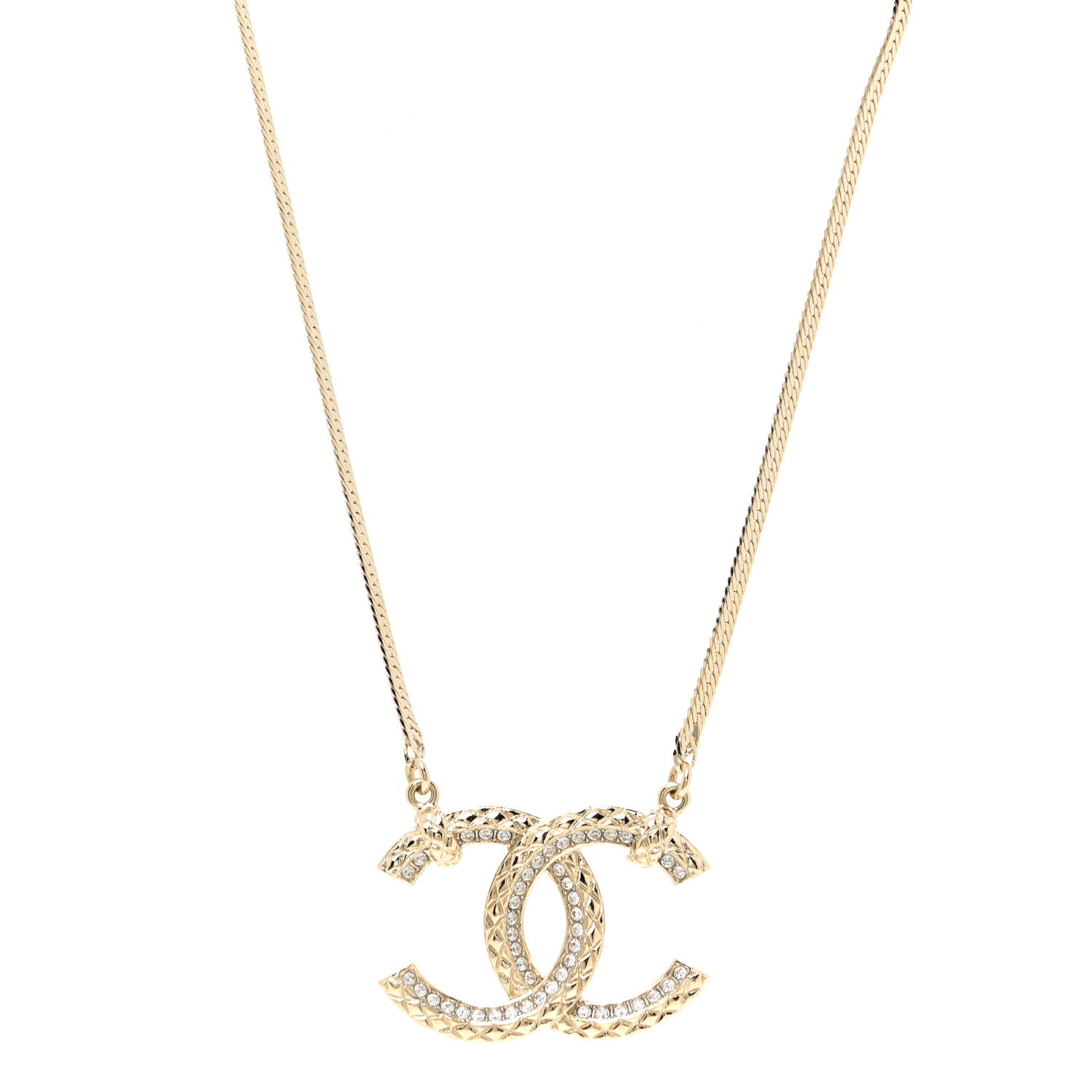 Chanel Crystal Textured CC Pendant Necklace Gold 1 of 6