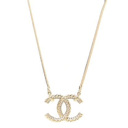Chanel Crystal Textured CC Pendant Necklace Gold 1 of 6