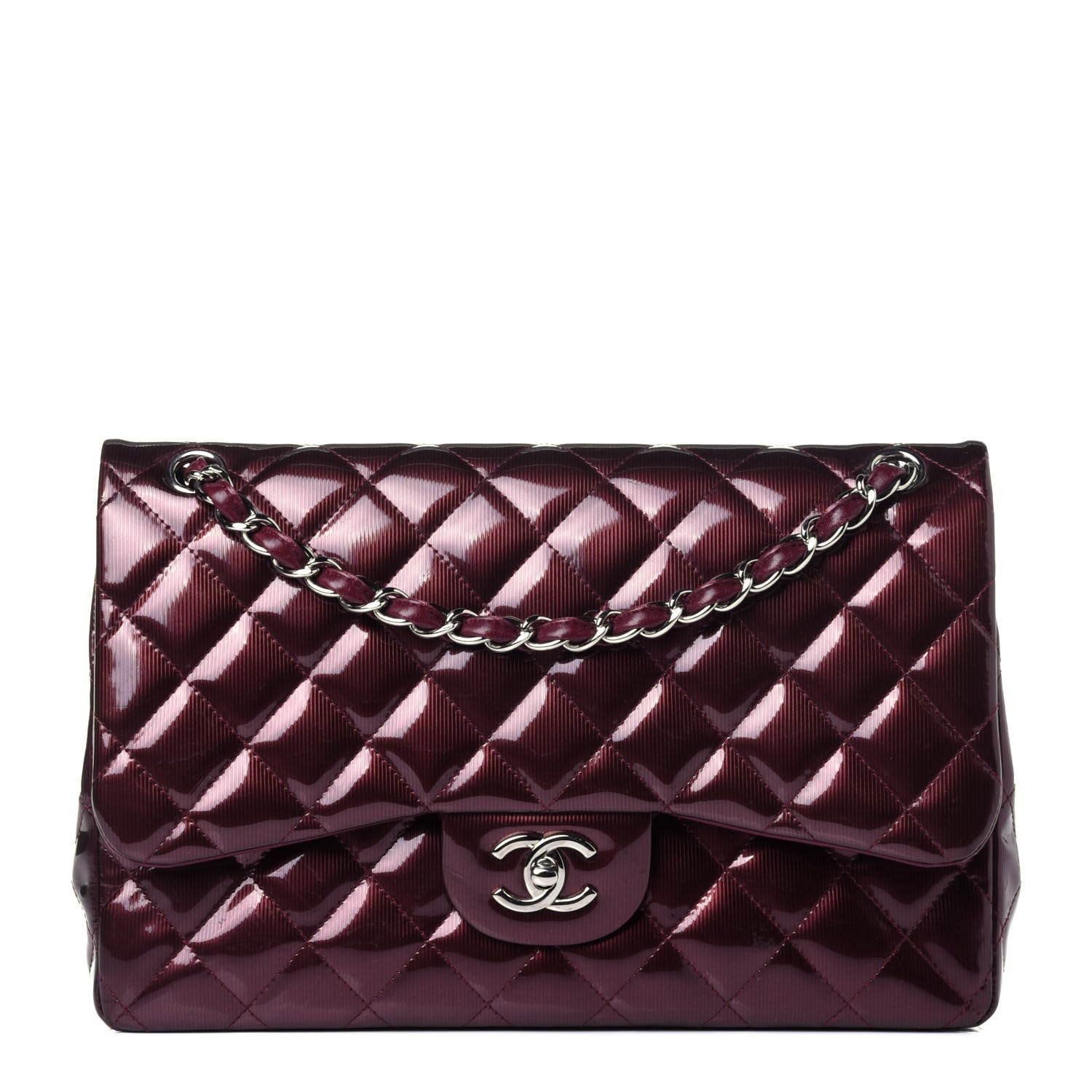 Chanel Striated Patent Quilted Jumbo Double Flap Burgundy 1 of 10
