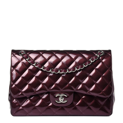 Chanel Striated Patent Quilted Jumbo Double Flap Burgundy 1 of 10