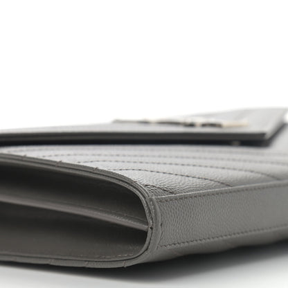 Saint Laurent Grain De Poudre Matelasse Chevron Monogram Chain Wallet Grey 9 of 10