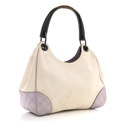 Gucci Canvas Guccissima Wooden Handle Shoulder Bag Beige Purple 3 of 11