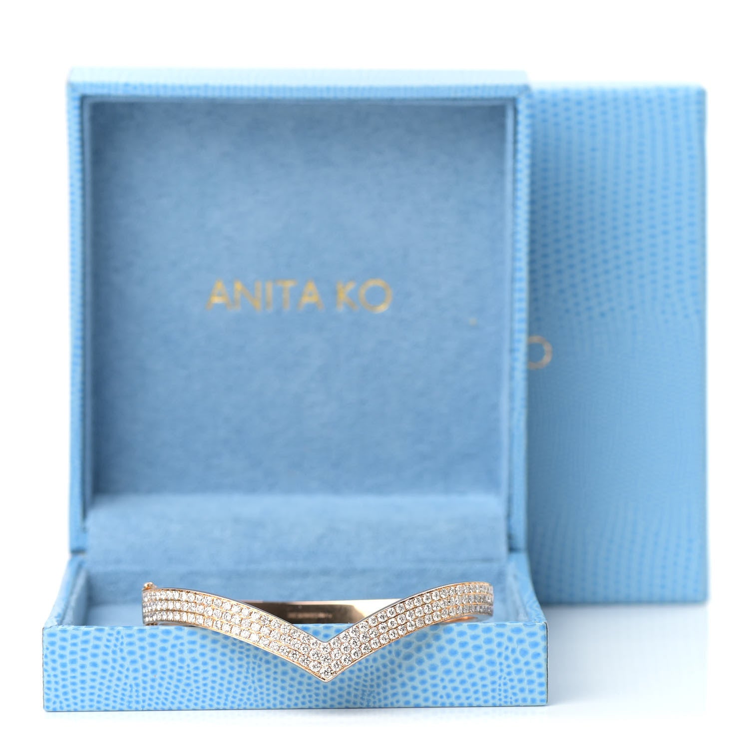 Anita Ko 18K Rose Gold Diamond V Bangle Bracelet 7 of 7