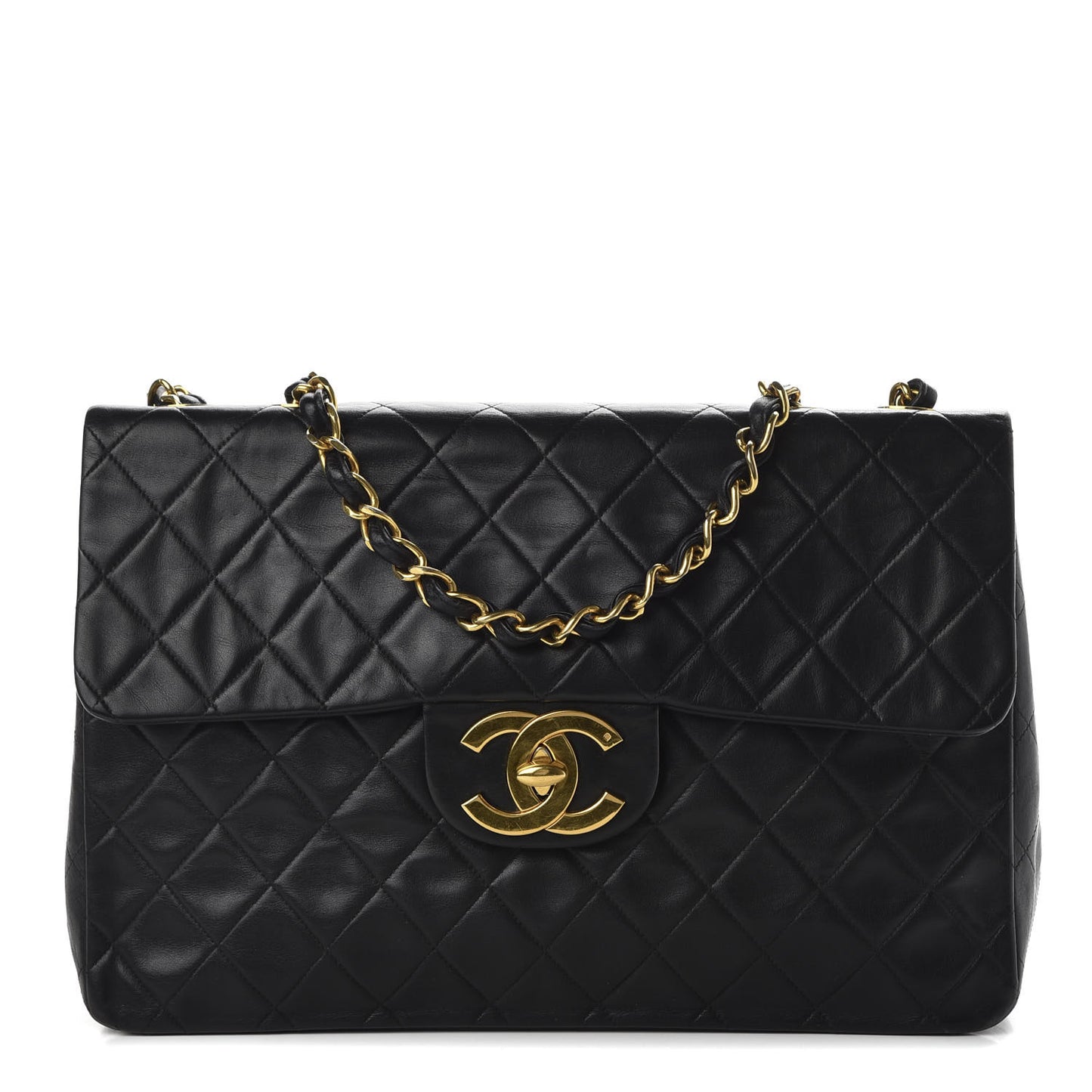Lambskin Quilted XL Jumbo Single Flap Black