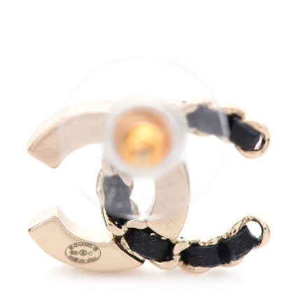 Chanel Crystal Baguette Lambskin Chain CC Vintage Allure Stud Earrings Black Gold 4 of 5