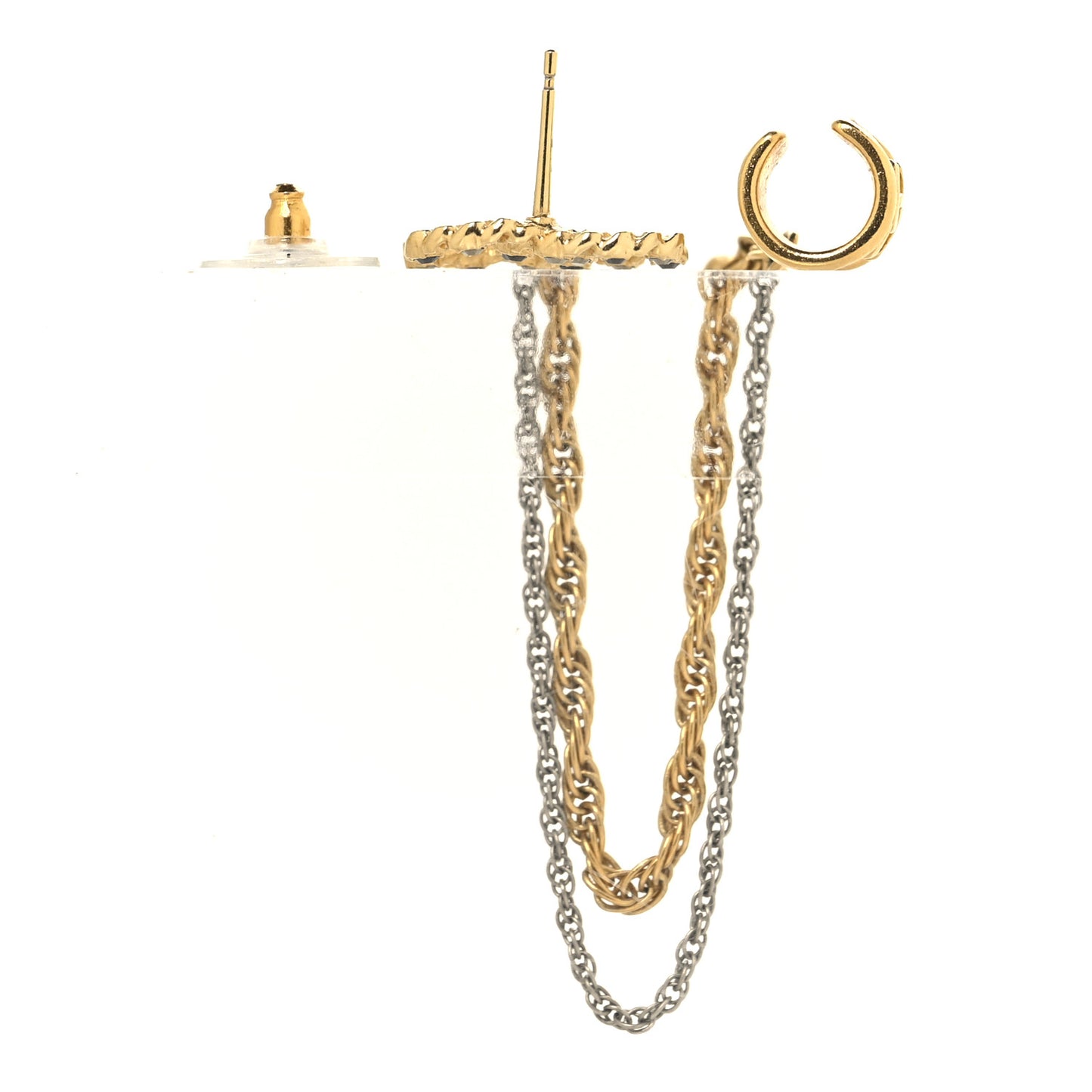 Crystal CC Chain Cuff Single Earring Gold Silver