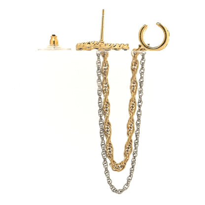 Chanel Crystal CC Chain Cuff Single Earring Gold Silver 3 of 4