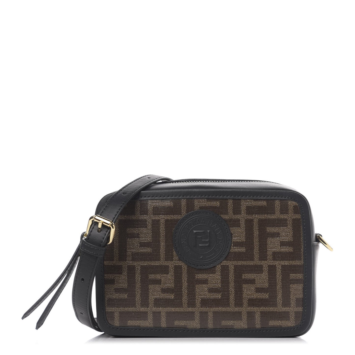 Glazed Fabric Vitello Century FF 1974 Stamp Patch Mini Camera Case Mogano Panna Black