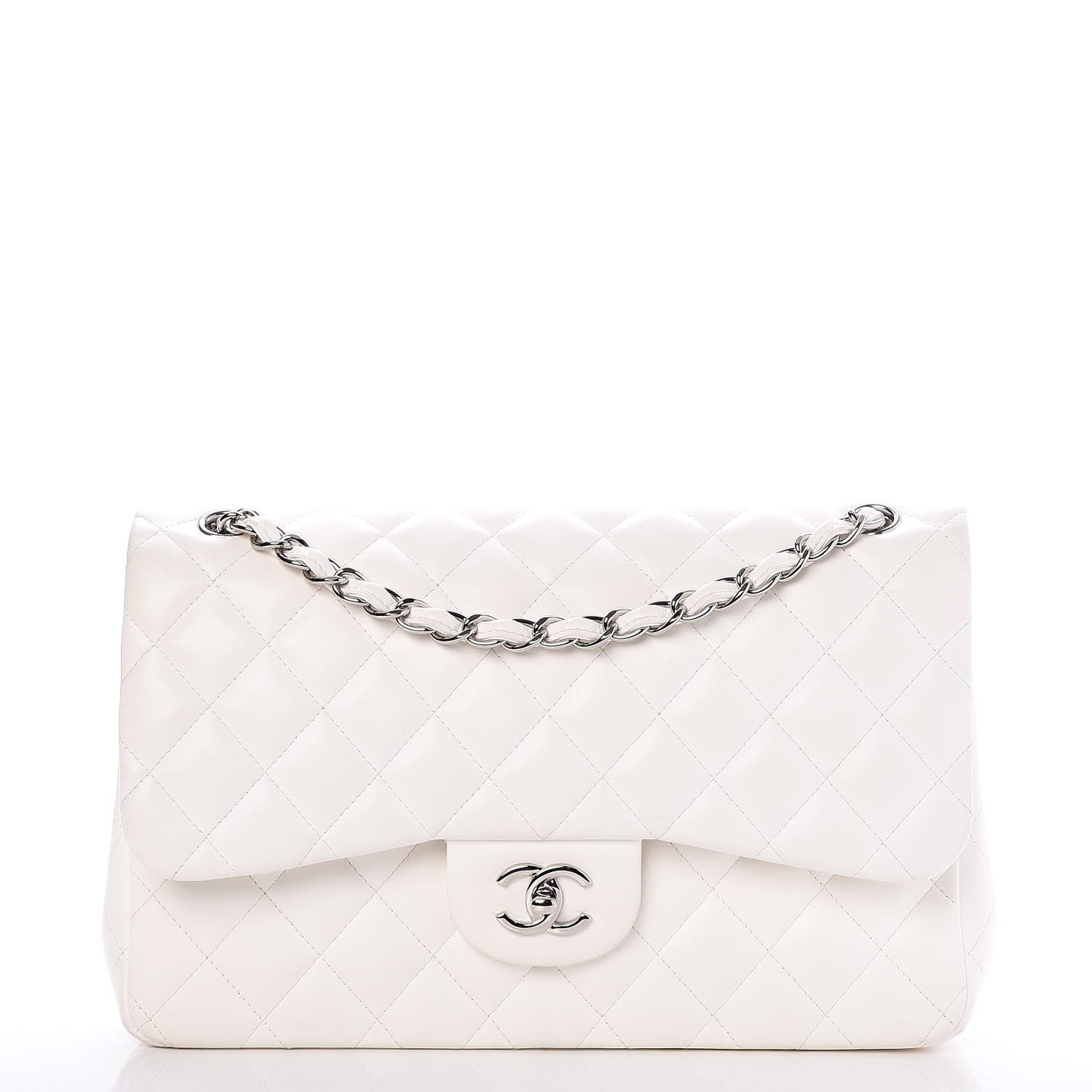 Lambskin Quilted Jumbo Double Flap White