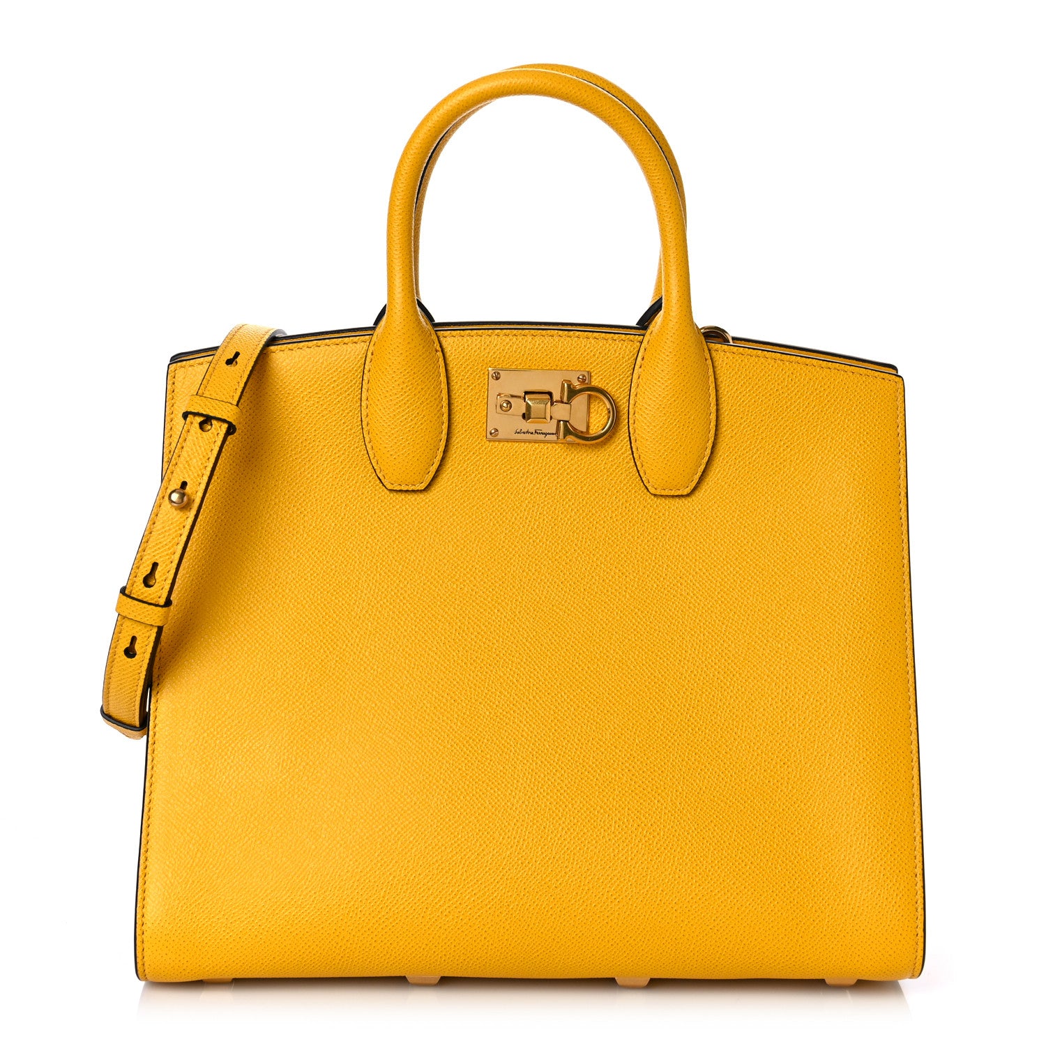 Salvatore Ferragamo Hammered Calfskin Medium The Studio Box Bag Yellow 3 of 9