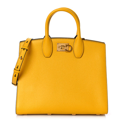 Salvatore Ferragamo Hammered Calfskin Medium The Studio Box Bag Yellow 3 of 9