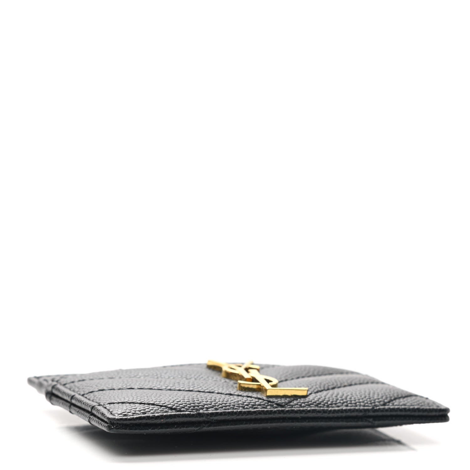 Saint Laurent Grain De Poudre Matelasse Chevron Monogram Credit Card Case Black 4 of 8