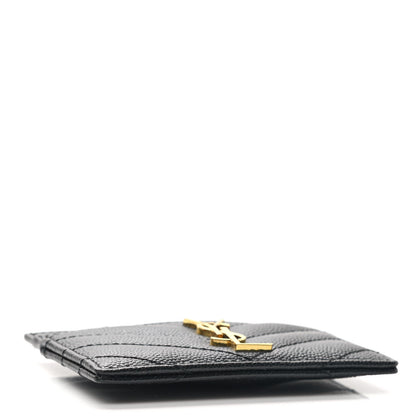 Saint Laurent Grain De Poudre Matelasse Chevron Monogram Credit Card Case Black 4 of 8