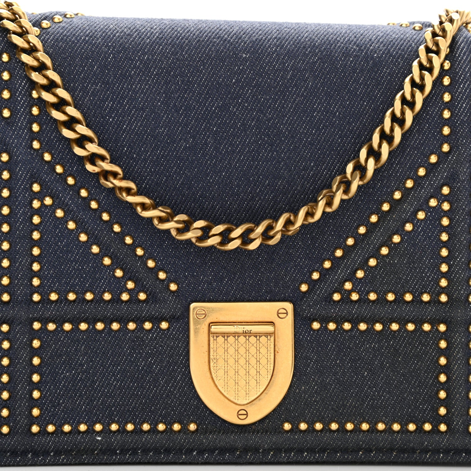 Christian Dior Denim Studded Diorama Wallet On Chain Blue 7 of 10