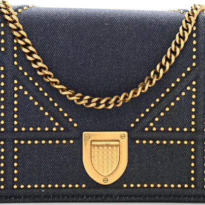 Christian Dior Denim Studded Diorama Wallet On Chain Blue 7 of 10