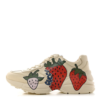 Gucci Apollo Calfskin Strawberry Womens Rhyton Sneakers 38 Ivory 1 of 9
