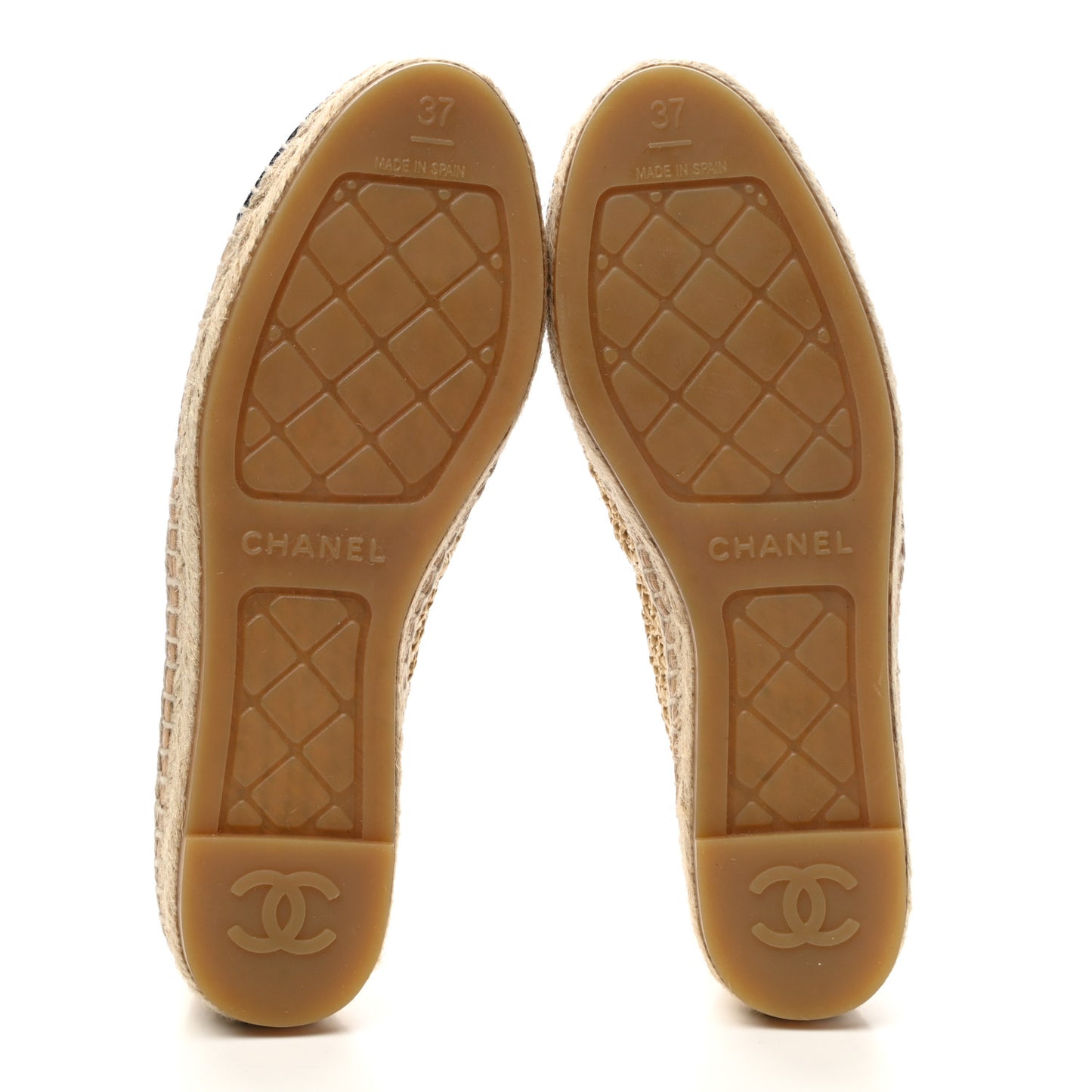 Braided Fabric Lambskin CC Espadrilles 37 Beige Black