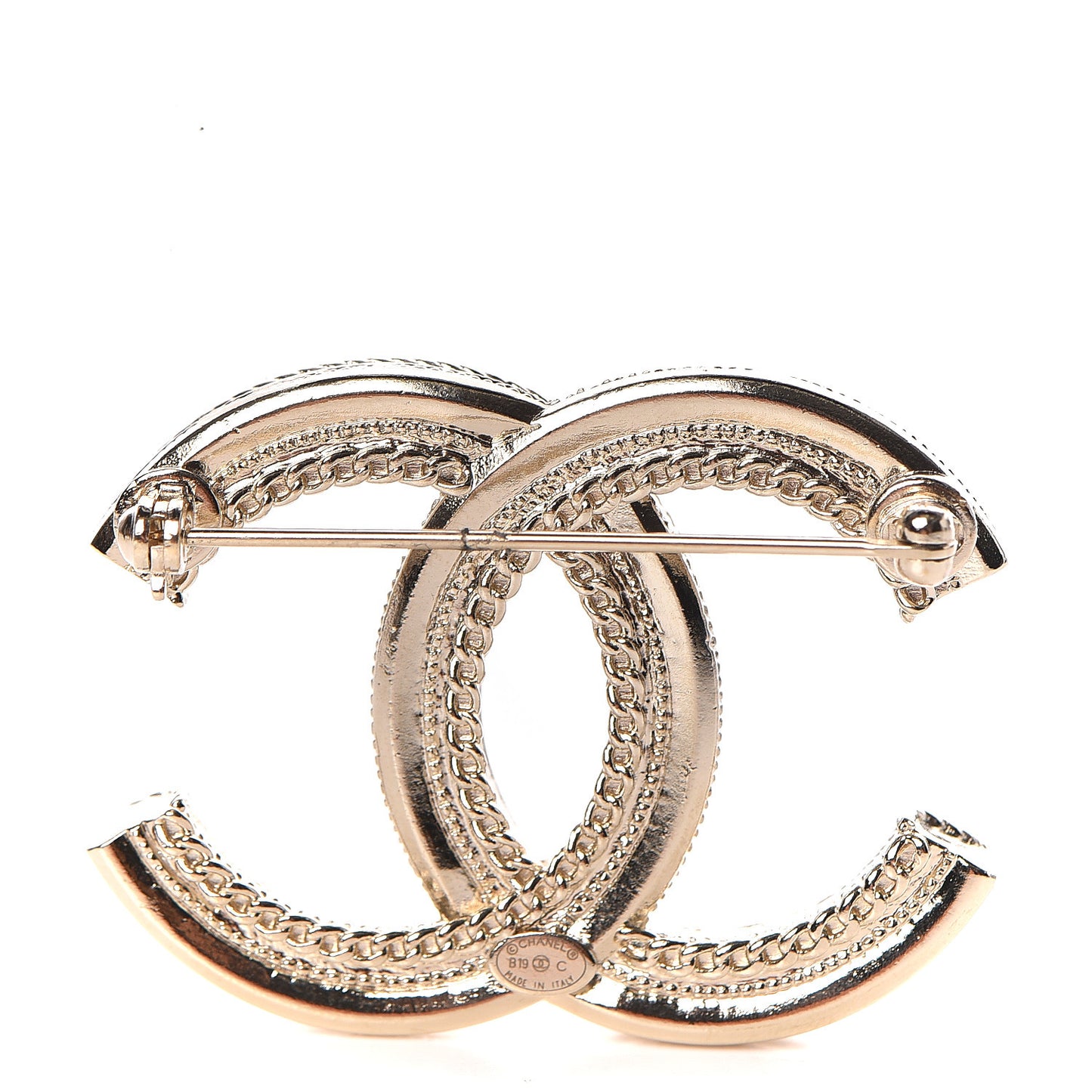 Pearl Crystal CC Brooch Gold