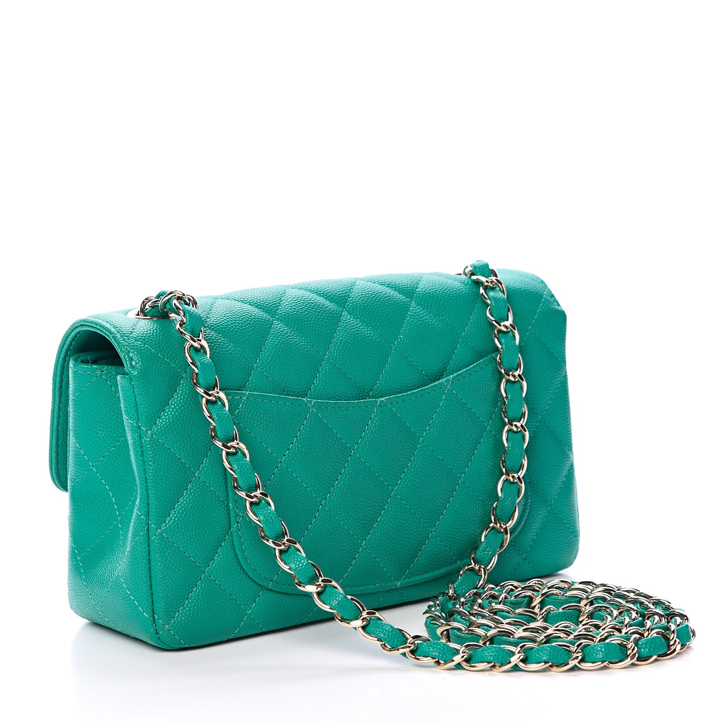 Caviar Quilted Mini Rectangular Flap Turquoise