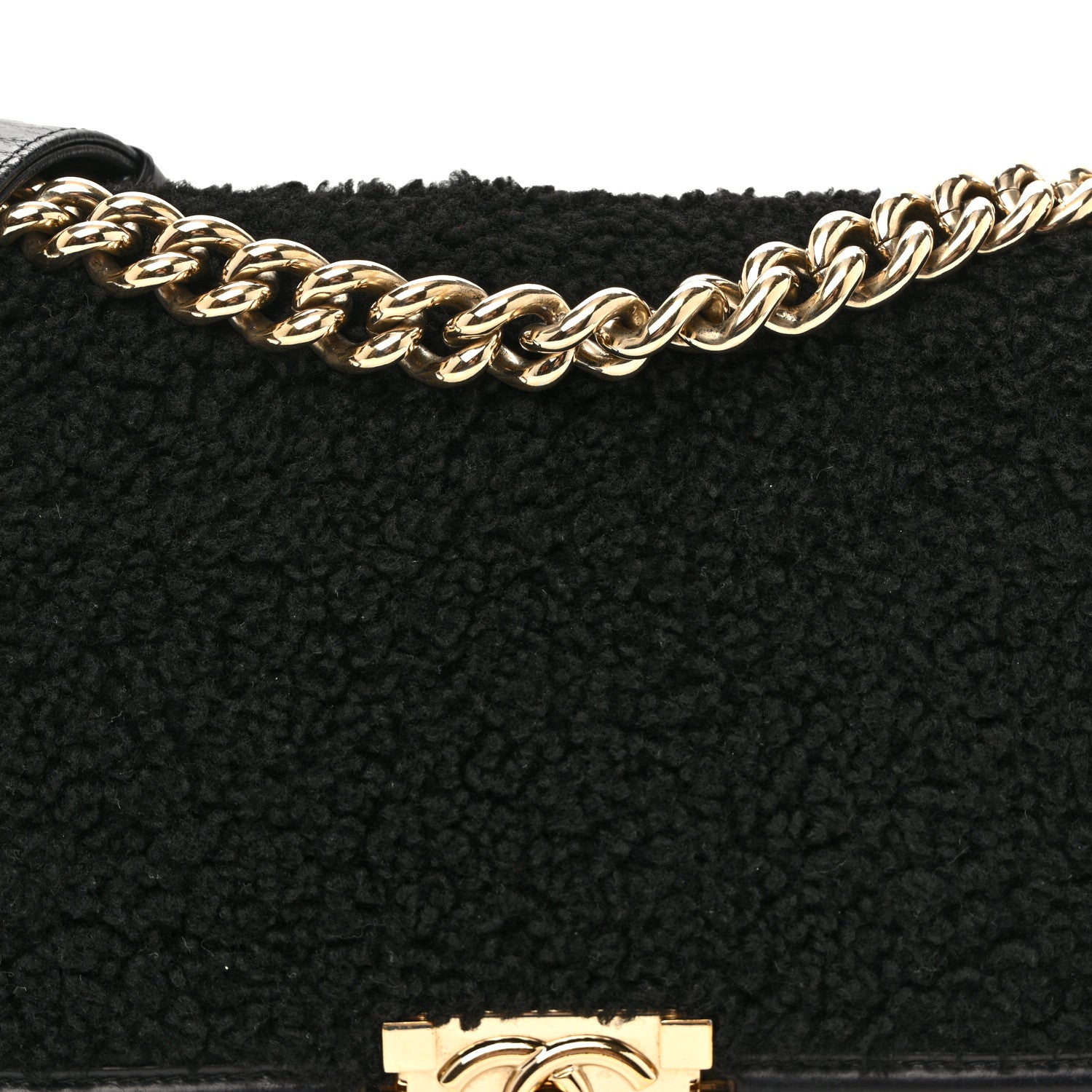 Chanel Shearling Sheepskin Medium Boy Flap Black 8 of 11