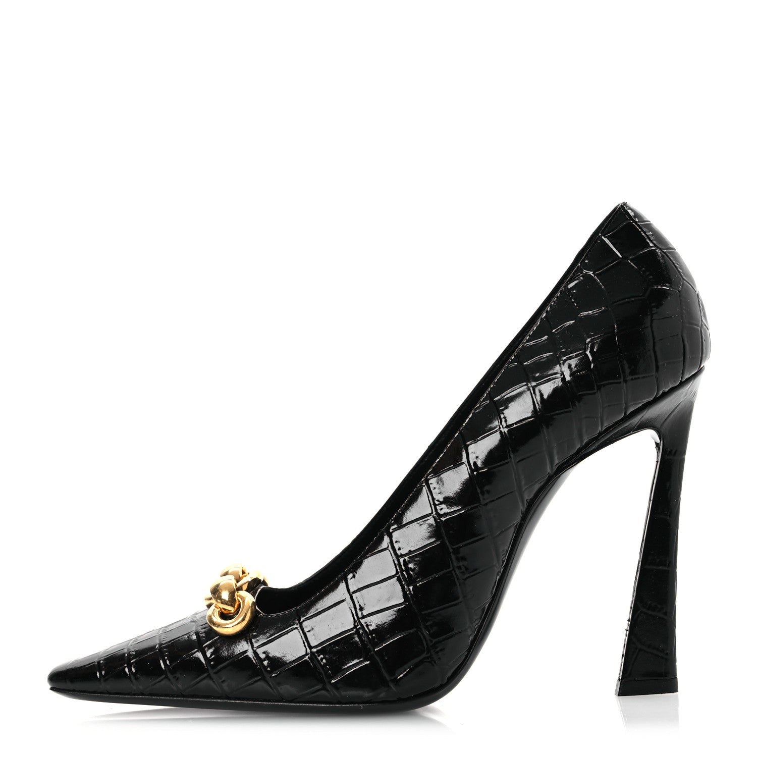 Saint Laurent Calfskin Crocodile Embossed Silvana 110mm Pumps 39.5 Black 1 of 11