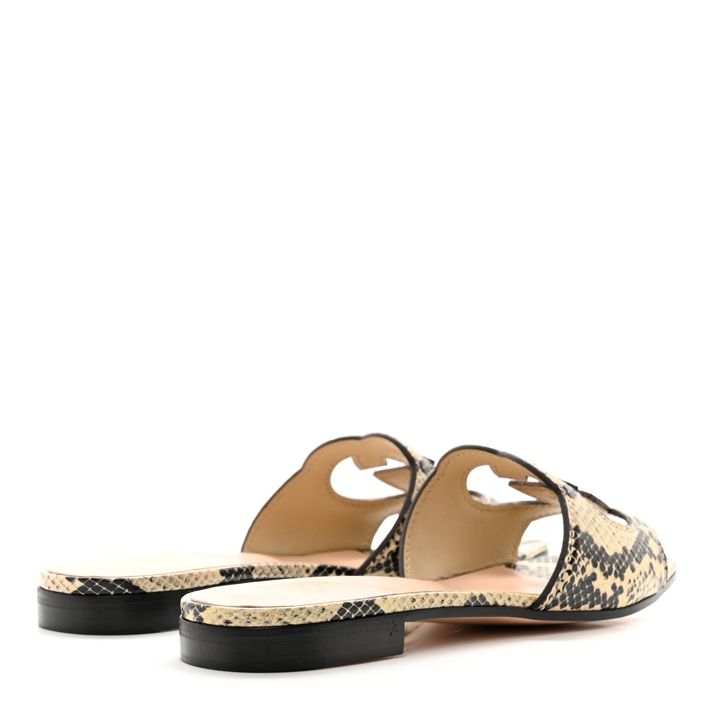Calfskin Python Print Interlocking G Cut Out Slide Sandals 37.5 Beige Avana