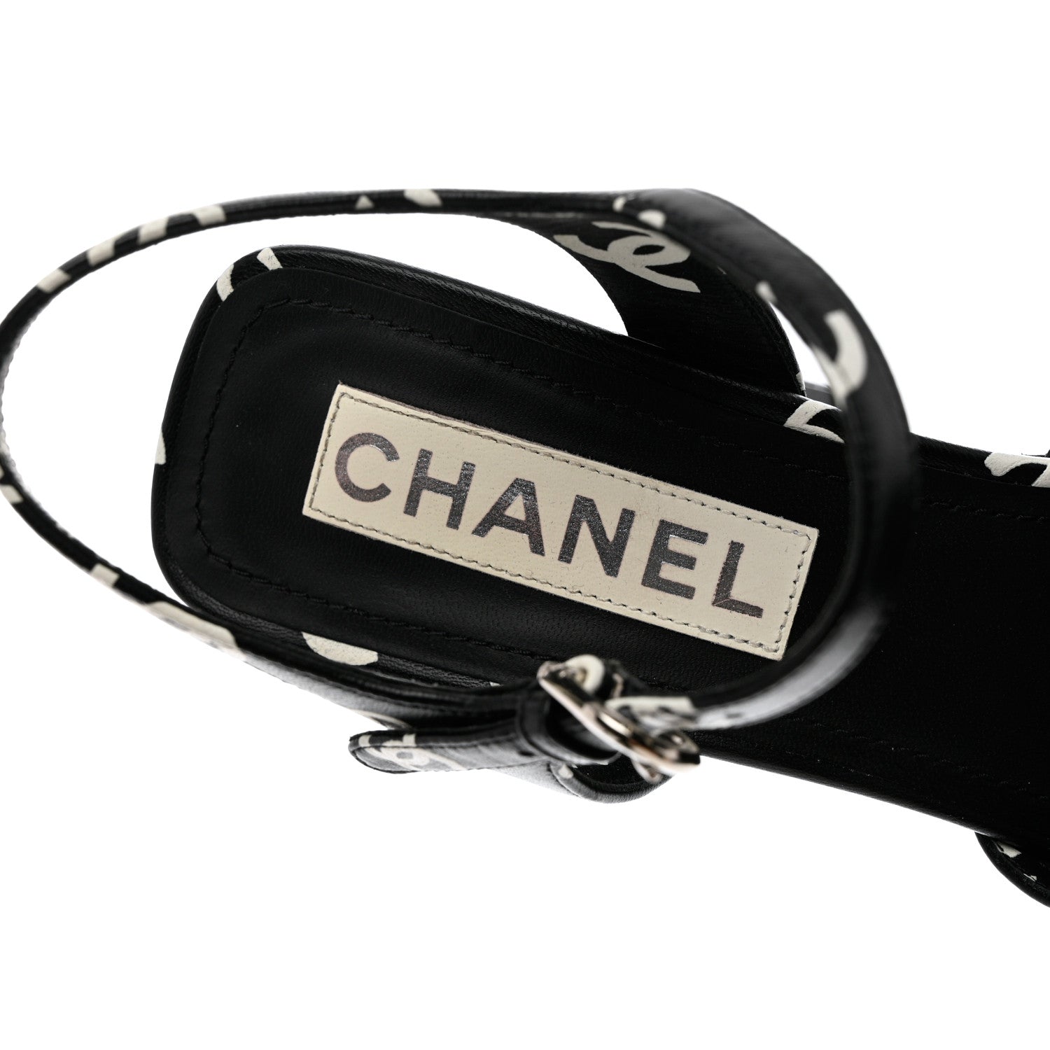 Chanel Printed Lambskin CC Sandals 39.5 Black White 6 of 11